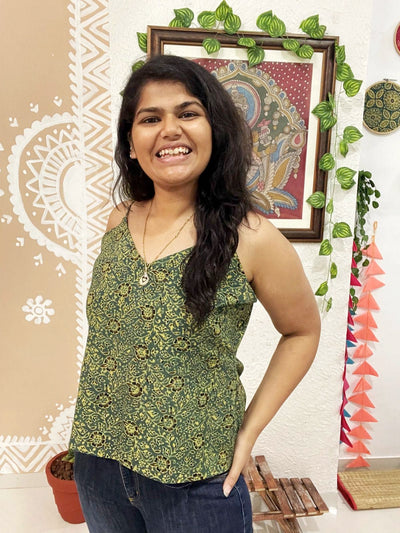 Green Ajrakh Spaghetti Top