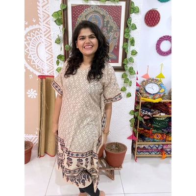 Indigo Ajrakh Block Print Designer Cotton Kaftan