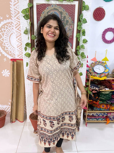 Indigo Ajrakh Block Print Designer Cotton Kaftan