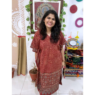 Madder Ajrakh Block Print Designer Cotton Kaftan