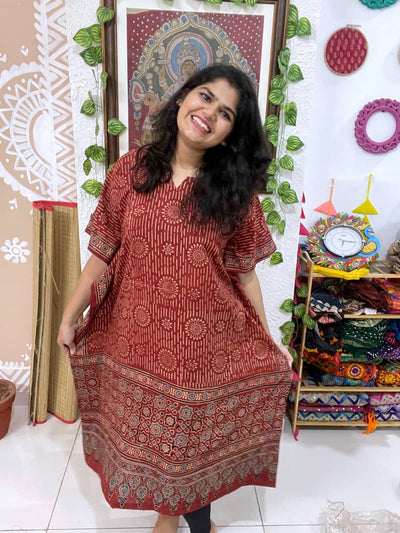 Madder Ajrakh Block Print Designer Cotton Kaftan