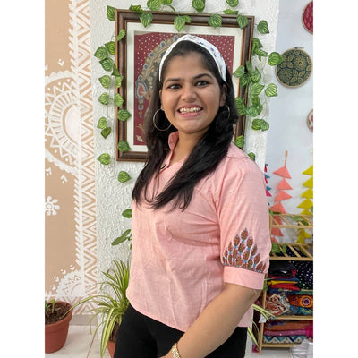 Pink Cotton Hand Embroidered Top