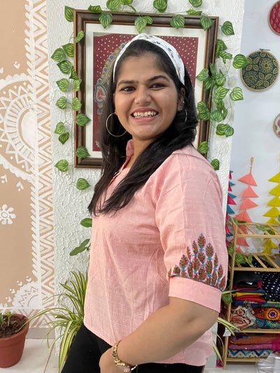 Pink Cotton Hand Embroidered Top