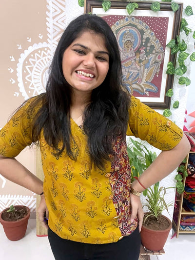 Yellow-Red Ajrakh Angrakha Top