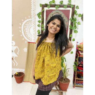 Yellow Ajrakh Adjustable Free-Size Flared Top