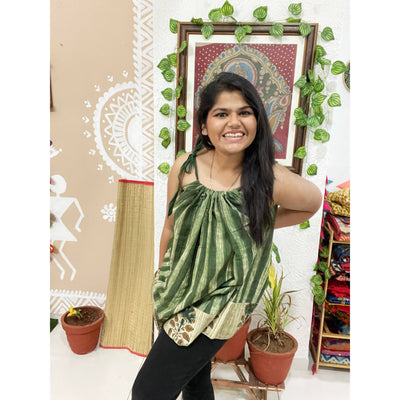 Green Ajrakh Brush Adjustable Free-Size Flared Top