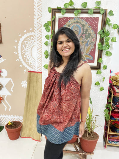 Madder Ajrakh Adjustable Free-Size Flared Top