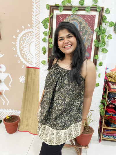 Grey Ajrakh Adjustable Free-Size Flared Top