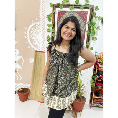 Grey Ajrakh Adjustable Free-Size Flared Top