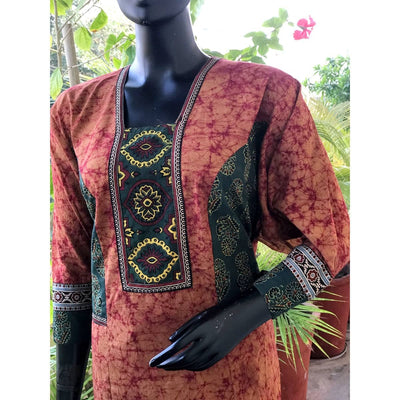 Orange Ajrakh Batik Designer Cotton Kurti