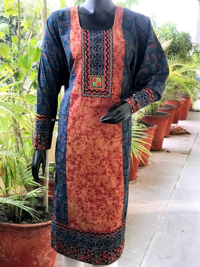 Indigo Ajrakh Batik Cotton Designer Kurti