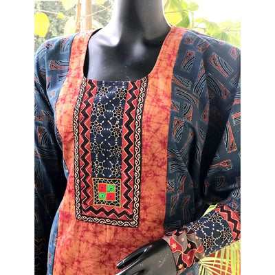 Indigo Ajrakh Batik Cotton Designer Kurti