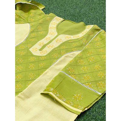 Yellow-Green Cotton Chikankari Panelled Kurti