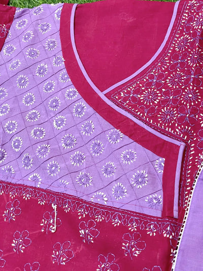 Purple-Pink Cotton Chikankari Panelled Kurti