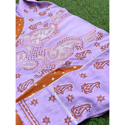 Lavender-Brown Cotton Chikankari Bandhani Panelled Kurti