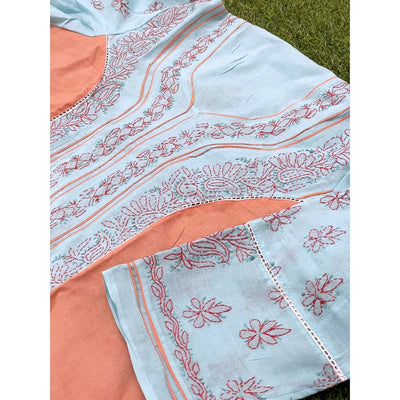 Sea Green Cotton Chikankari Panelled Kurti