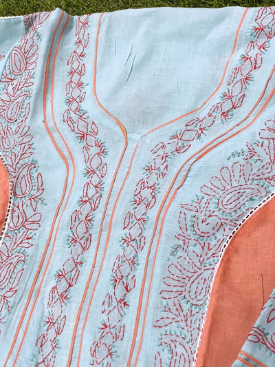 Sea Green Cotton Chikankari Panelled Kurti