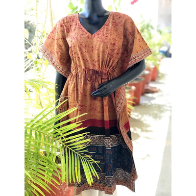Orange Ajrakh Batik Block Print Kaftan