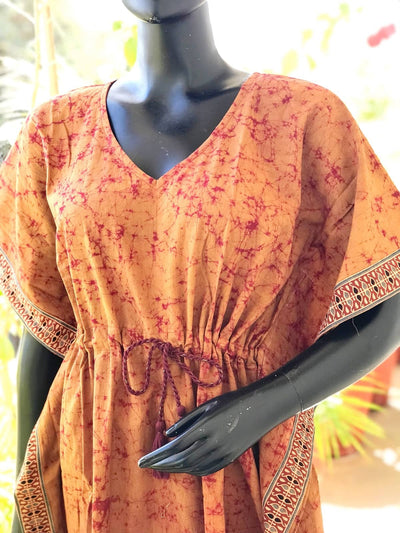 Orange Ajrakh Batik Block Print Kaftan