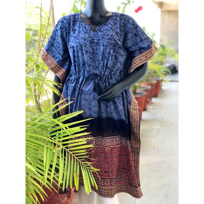 Blue Ajrakh Batik Block Print Kaftan
