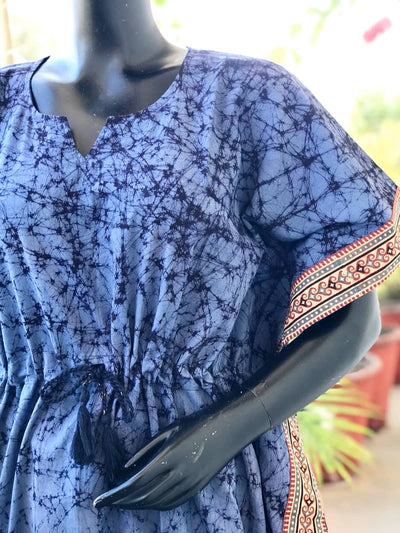 Blue Ajrakh Batik Block Print Kaftan