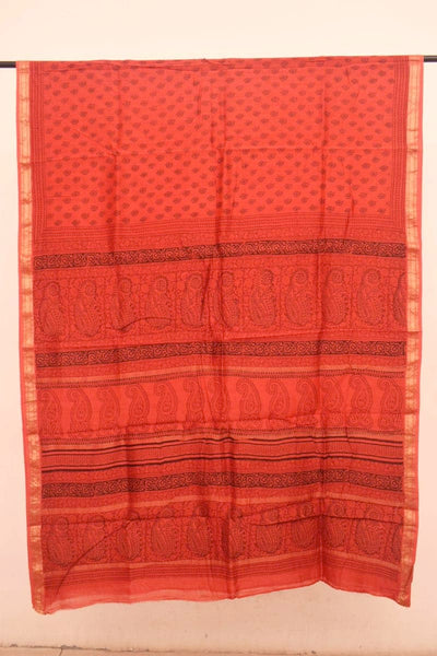 Red Bagh Maheshwari Silk Block Print Saree - SSEthnics