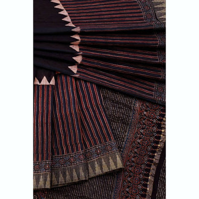 Black Special Ajrakh Cotton Silk Saree