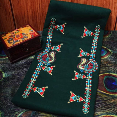 Green Slub Cotton Embroidered Blouse - SSEthnics