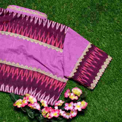Purple Blouse with Ikat Detailing - SSEthnics