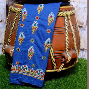 Blue Kutch Hand Embroidered Blouse Fabric - SSEthnics