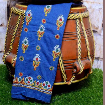 Blue Kutch Hand Embroidered Blouse Fabric - SSEthnics