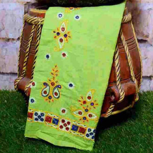 Green Kutch Hand Embroidered Blouse Fabric - SSEthnics