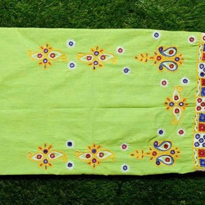 Green Kutch Hand Embroidered Blouse Fabric - SSEthnics