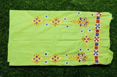 Green Kutch Hand Embroidered Blouse Fabric - SSEthnics