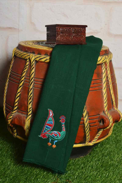 Green Cotton Blouse with Embroidery - SSEthnics