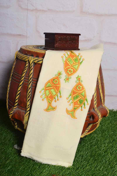 Cream Cotton Blouse with Embroidery - SSEthnics