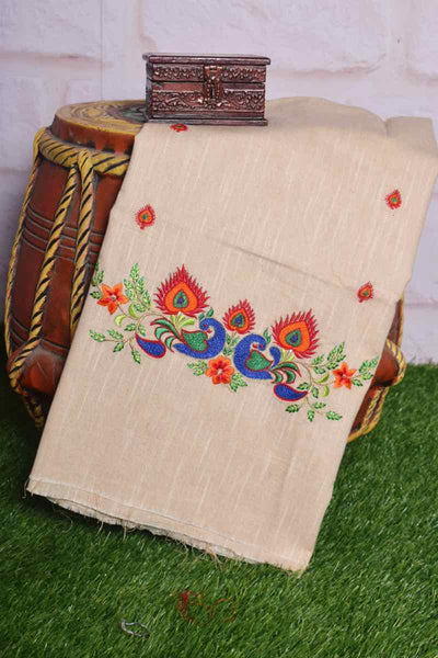 Beige Cotton Blouse with Embroidery - SSEthnics