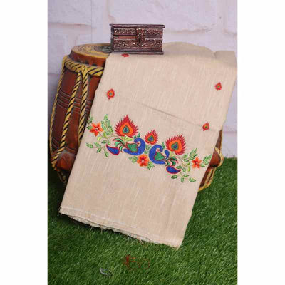 Beige Cotton Blouse with Embroidery - SSEthnics