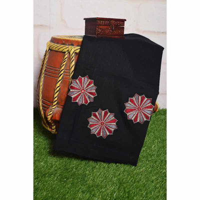 Black Cotton Blouse with Embroidery - SSEthnics