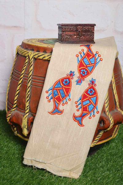 Beige Cotton Blouse with Embroidery - SSEthnics