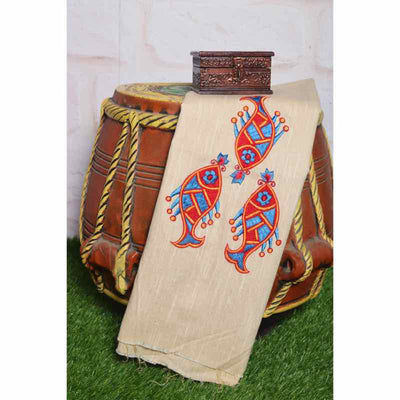 Beige Cotton Blouse with Embroidery - SSEthnics