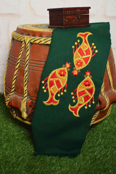 Green Cotton Blouse with Embroidery - SSEthnics