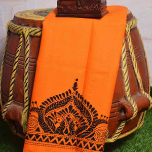 Orange Kantha Hand Embroidered Blouse - SSEthnics