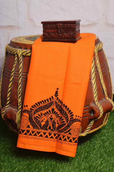 Orange Kantha Hand Embroidered Blouse - SSEthnics