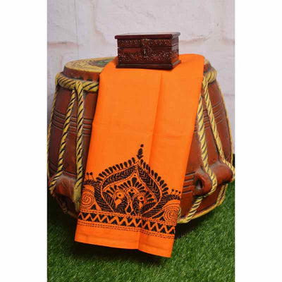 Orange Kantha Hand Embroidered Blouse - SSEthnics