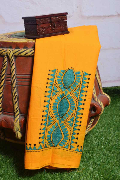 Yellow Kantha Hand Embroidered Blouse - SSEthnics