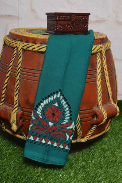 Sea Green Kantha Hand Embroidered Blouse - SSEthnics