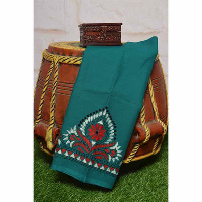 Sea Green Kantha Hand Embroidered Blouse - SSEthnics