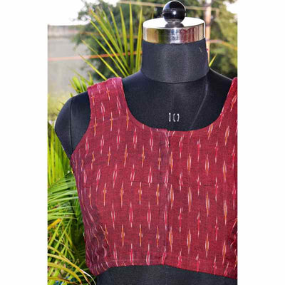 Maroon Ikat Blouse with Kalamkari Details - SSEthnics