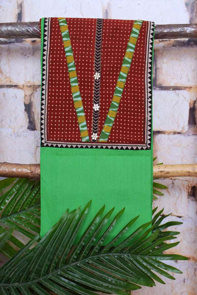 Green Upcycled Patchwork Kurti Fabric - SSEthnics